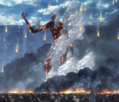colossal titan raining fire on shinganshina